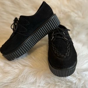 Black suede monogram platform lace ups 38 or 7.5m